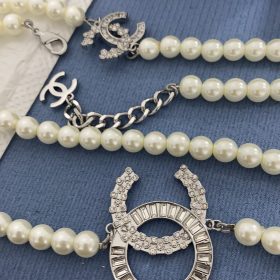 Fashion Top quality Full Pearls Silver Sweater Chain Necklace with studded Diamonds Alphabets CCXL-91200118 photo review